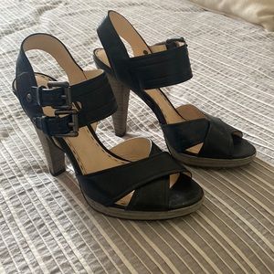 COACH black leather open toe heel; used condition, so much life left!